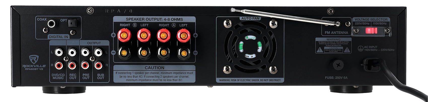 Rockville Bundle: RPA60BT V2 1000 Watt 2-Ch USB Amplifier Mixer Bundle with Pair of RockSlim Black Home Theater 5.25" Slim Speakers (2 Items) 4