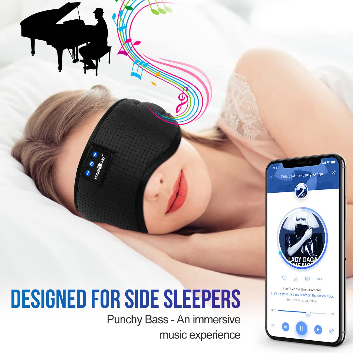 MUSICOZY Sleep Headphones Breathable Bluetooth 5.2 Headband 3D Sleeping Headphones, Wireless Eye Mask Sleep Earbuds for Side Sleeper Office Air Travel Cool Tech Gadgets Unique Gifts (Matte Black) 6