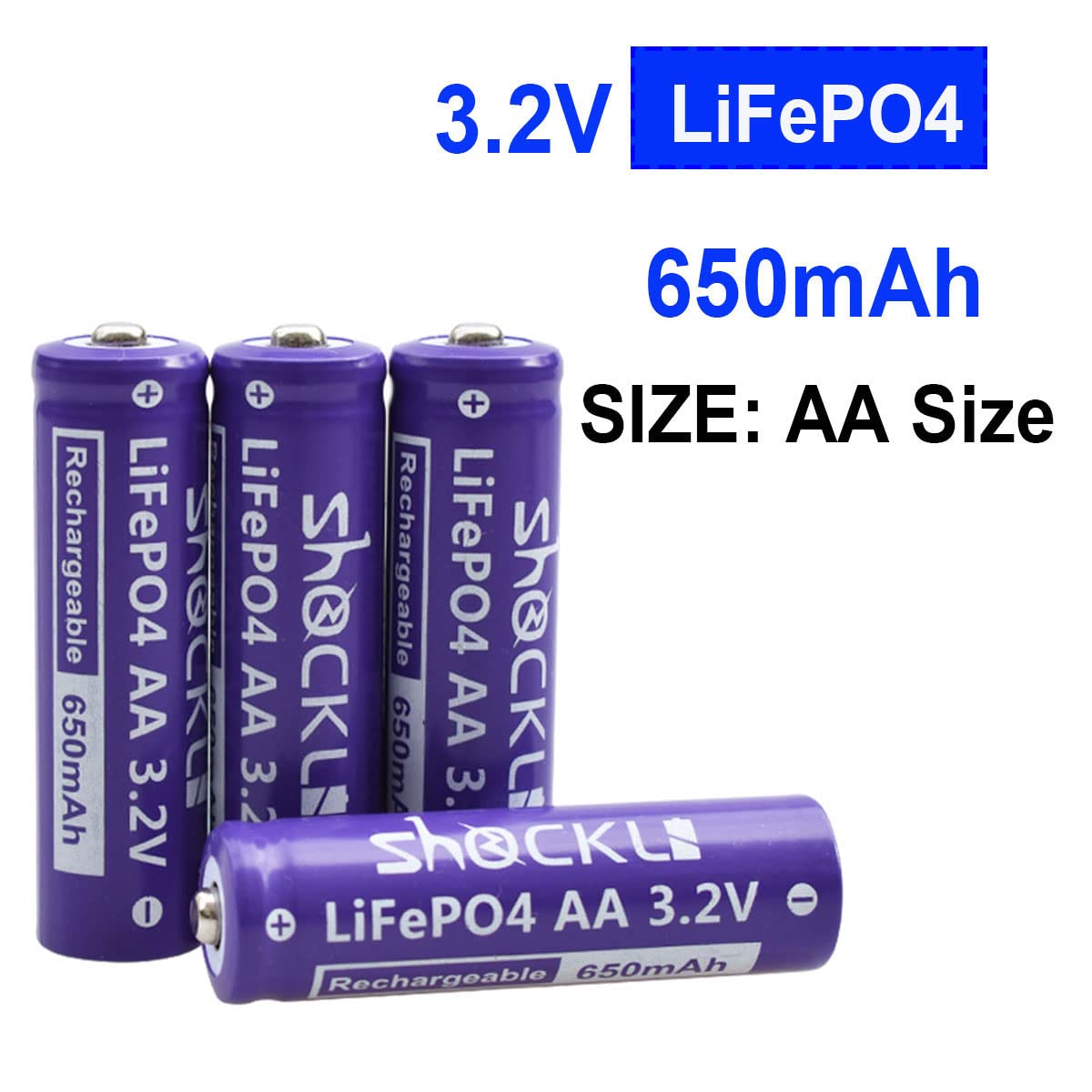 funkawa (8- Pack) Shockli AA 3.2 Volts LiFePo4 650mAh Rechargeable Battery, Lithium Iron Phosphate 3.2V Solar Batteries - Ideal for Solar Garden Light 3
