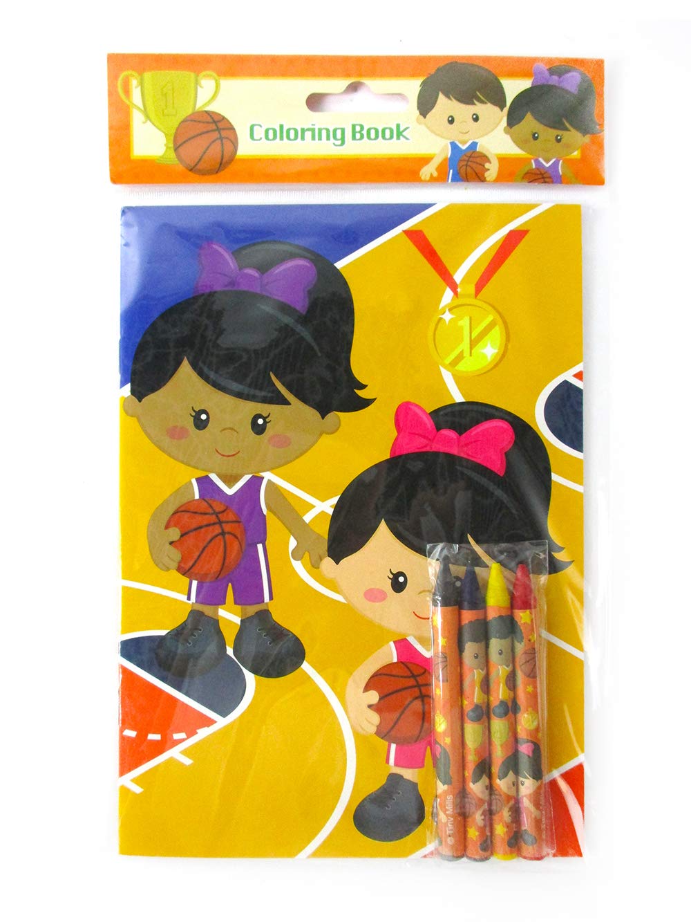 TINYMILLS Basketball Coloring Books for Kids with 12 Coloring books and 48 Crayons, Fun Team Birthday Party Favors, Goodie Bag Stuffers, Prizes, Favor Bag Filler, Team Party Prizes 5