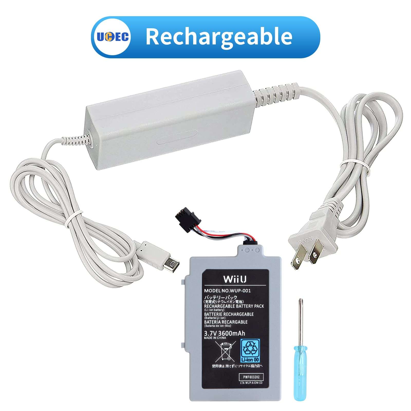 UCEC Wii U Gamepad Battery, Wii U Accessories 3600 mAh Wii U Battery Replacement Rechargeable Battery Pack Compatible for Nintendo Wii U Gamepad WUP-010, WUP-012 5