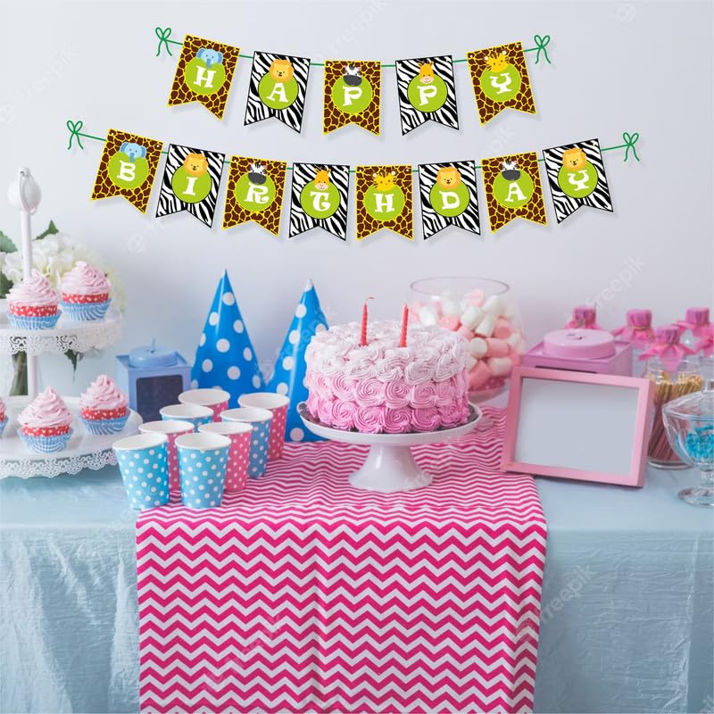 Untumble Jungle Theme Birthday Banner | Happy Birthday Banner For Boys & Girls | Goes Well With Jungle Theme Birthday Decorations | Happy Birthday Banner for 1st Birthday, Kids & Adults | Pack of 1 5