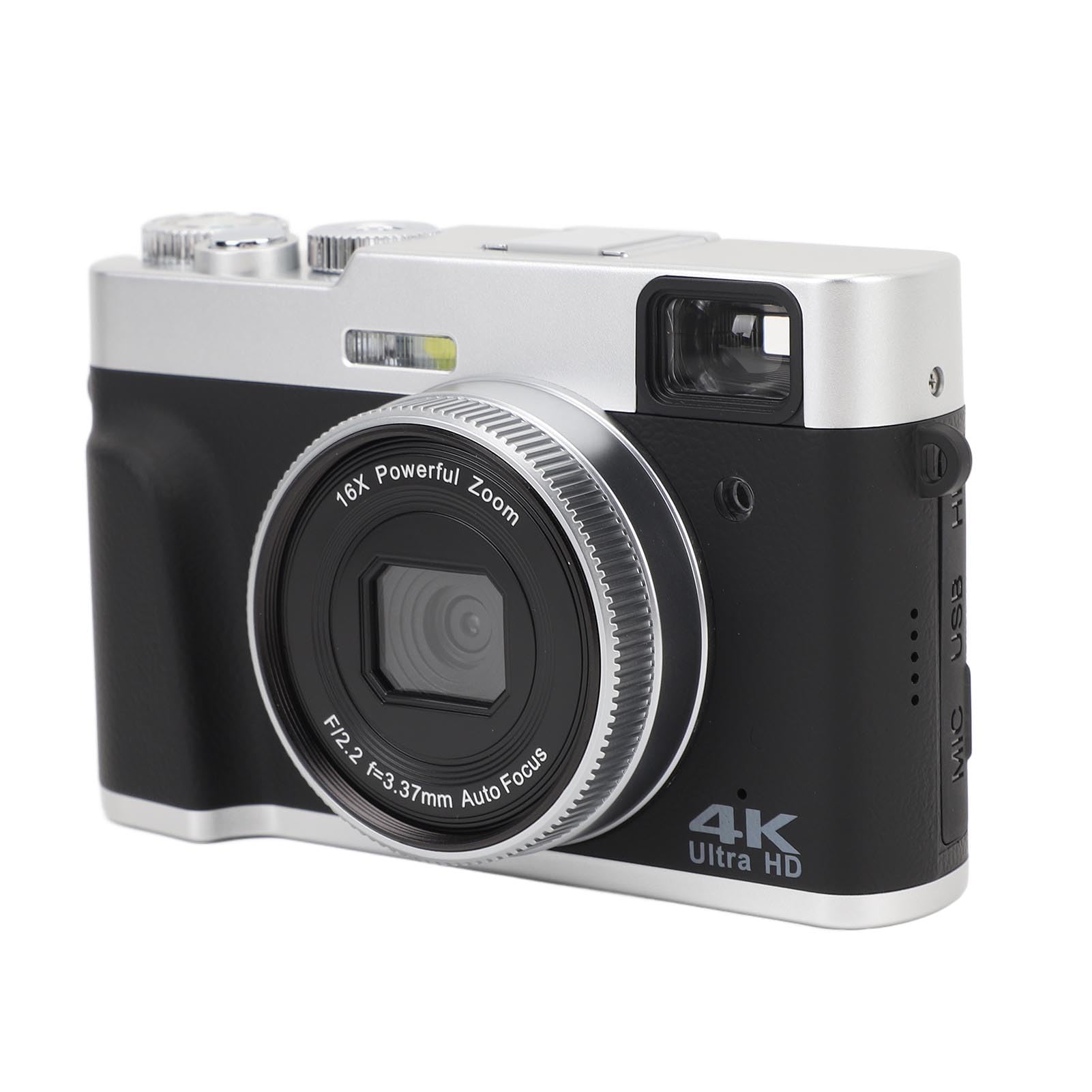 Asixxsix 4K 48MP Digital Camera, 2. Screen 16X Optical Zoom Anti Shake Retro Vlogging Camera with Flash Viewfinder Dial Compact Point and Shoot Cameras for Teens