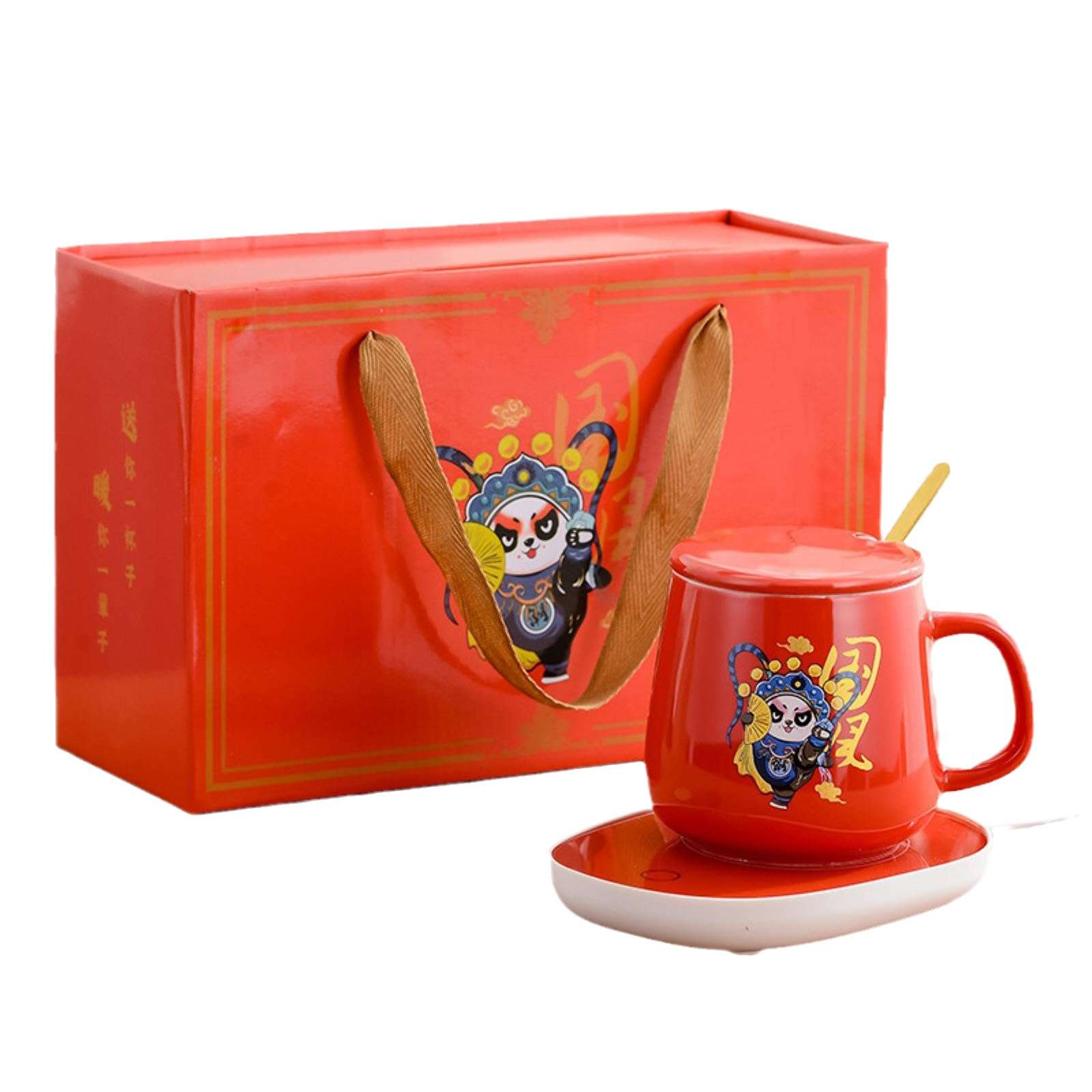 CAPIJIONG 380ml Personalised Tiger Panda Creative 55 Degree Thermostatic cup with Gift Box Ceramic cup Office Coffee Mugs Suitable for office home restaurant-Panda Red Thermostat Mug + Mat,380ml 1