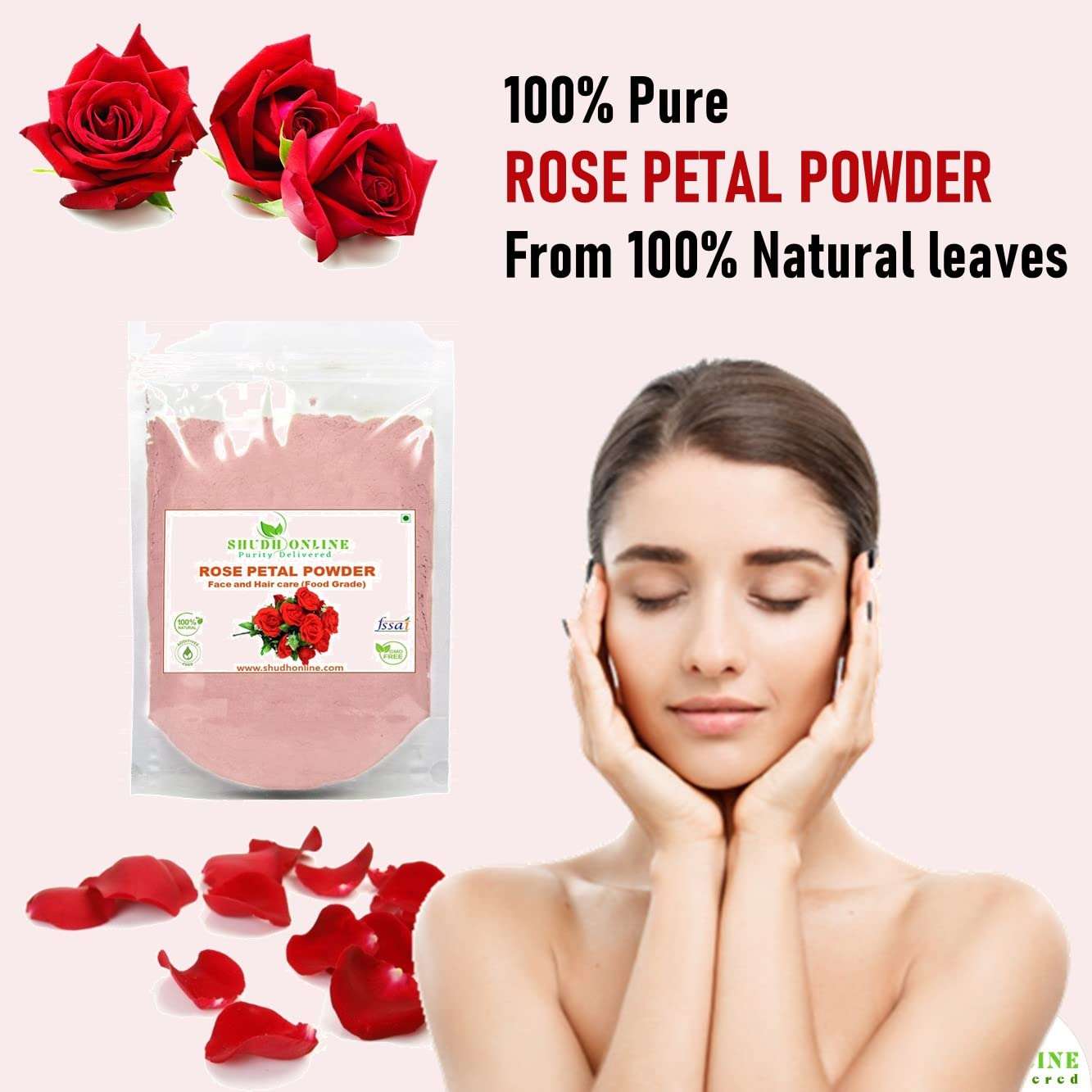Shudh Online Organic Rose Petal Powder for Face Pack Mask (50 Grams), Skin Care for Skin whitening, Fairness & Glowing Skin, Hair, Rosegel Mask 3