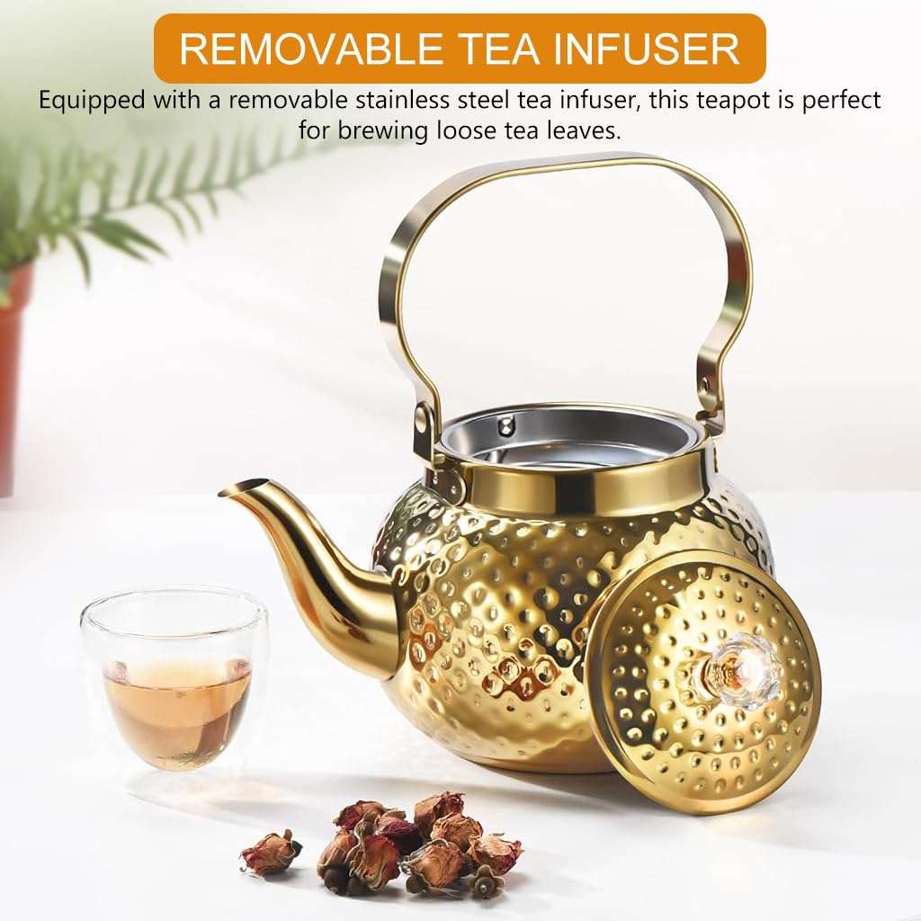 Supvox® 1.2L Stainless Steel Teapot Pot Kettle, Luxury Golden Water Kettle with Infuser, Universal Water Kettlefor Coffee and Tea Enthusiasts, Tea Kettle for Gas Stove and Induction (Golden) 5