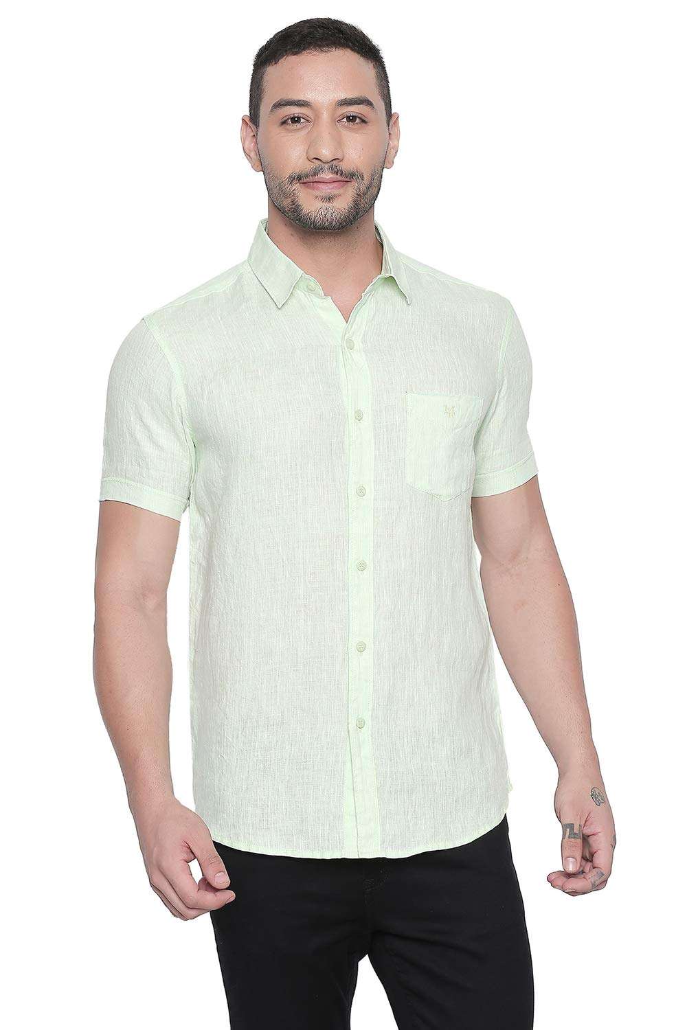 Mufti Men's Solid Slim Fit Casual Shirt (MFS-10869-K-68-LIME-L_Lime L) 1