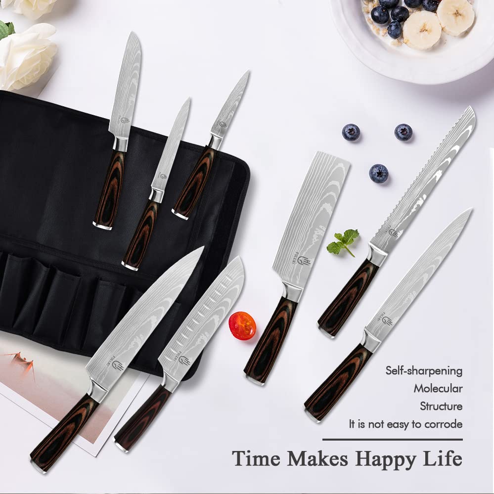 FULLHI 15pcs Japanese Knife Set with Magnetic Knife Block Holder, Premium German Stainless Steel Kitchen Knife Set 5