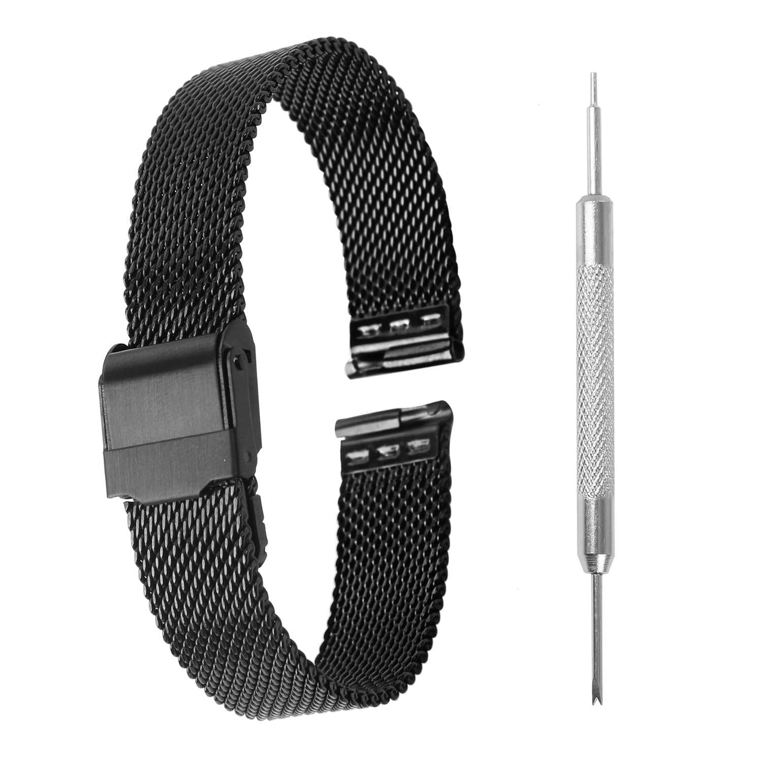 Winfox Stainless Steel Mesh Watch Band for Men Women,Quick Release Mesh Watch Straps 12mm(Black)