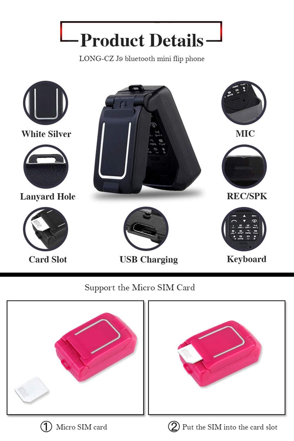 SHIVANSH J9 World's Smallest Flip Mobile Phone Single Micro Sim Support with Bluetooth Dialer and Voice Changer 32 mb Storage 3