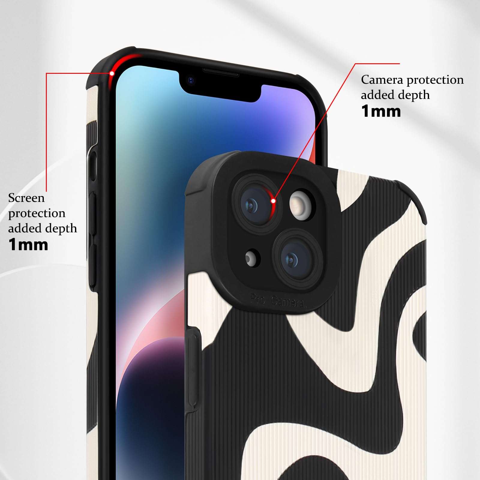 Newseego for iPhone 14 Case, Cute Zebra Wave Pattern Design Case for Women Girls Soft TPU Bumper Anti-Scratch Shockproof Full Camera Protective Case Cover for iPhone 14-Black White 5