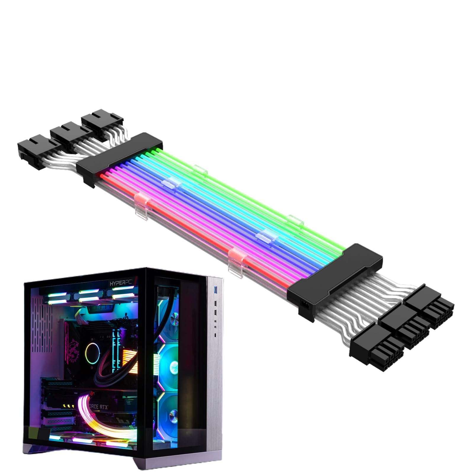 RGB Power Supply Cables, Multiple Color Modes, ARGB Lighting Effect, RGB Power Extension Cable, 16.8 Million Color Addressable RGB Power Extension Cable for Motherboard Connector (C) 4