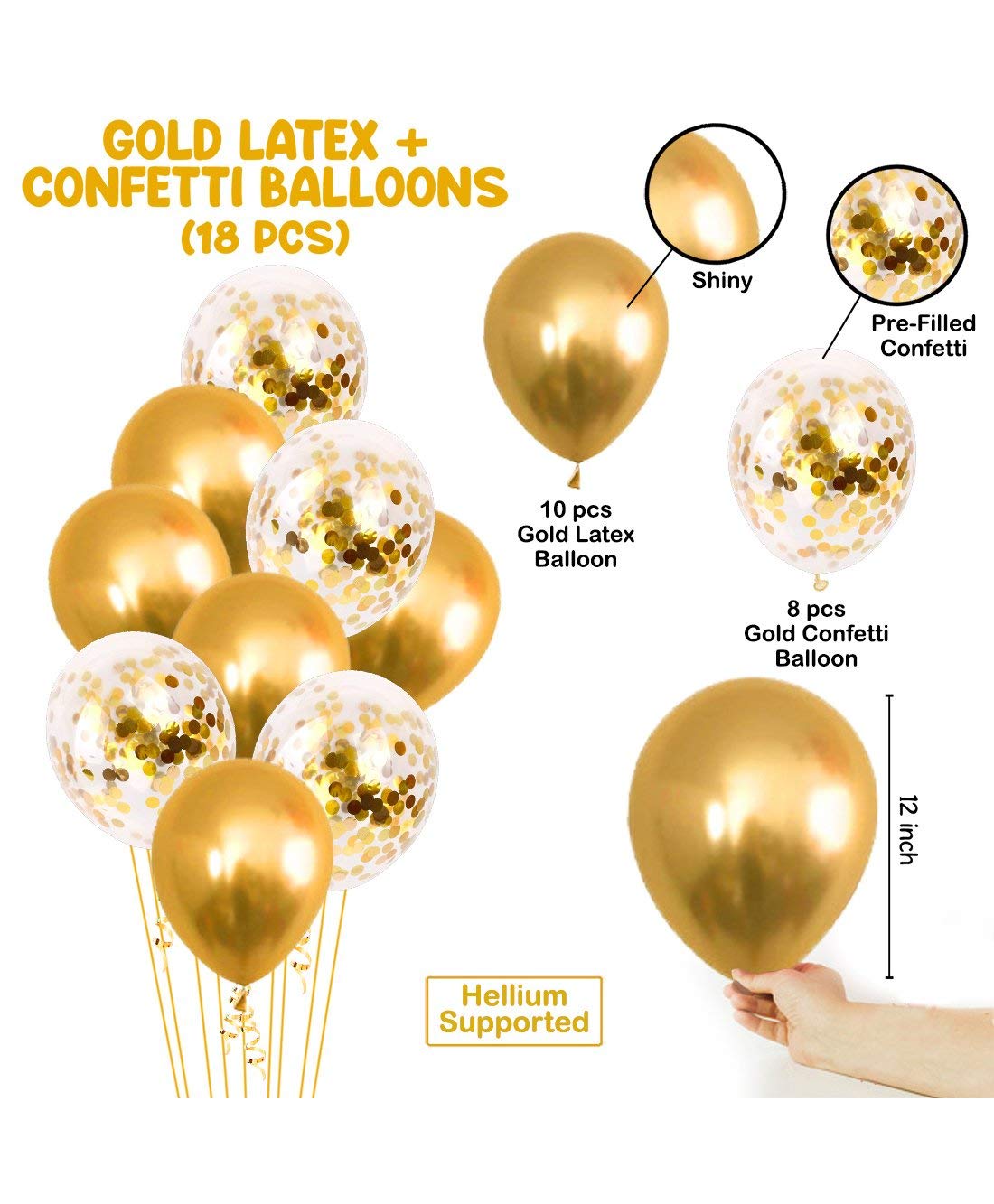 Latex & Confetti Balloons for Birthday Decoration Items for Girls/Balloons for Girl Birthday Party (30, Gold) 3