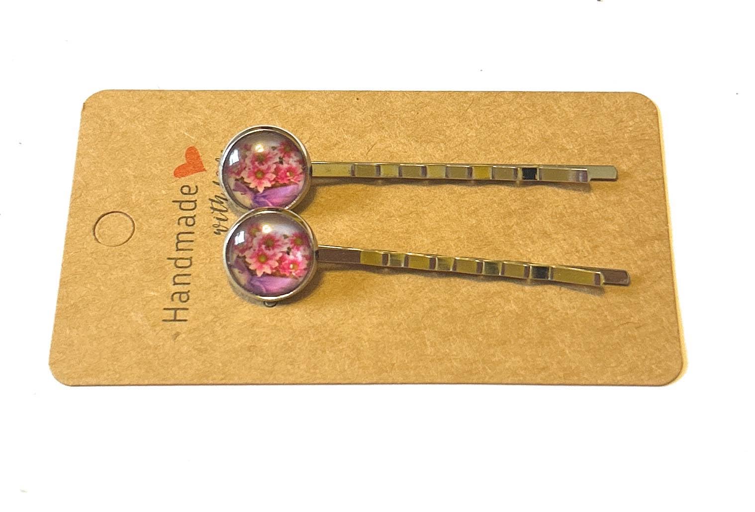 Floral Cabochon Style Hairpins (pink daisy)