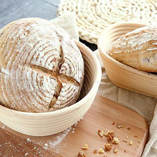 Banneton Bread Proofing Basket, Banneton Basket Set, WERTIOO 9 Inch Sourdough Proofing Basket Round Proofing Bowls Handmade Rattan Baskets with Bread Lame and Liners, Sourdough Bread Baking Supplies 5