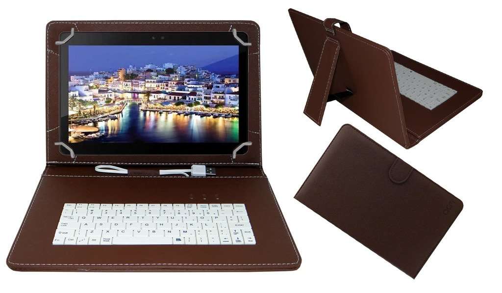 Acm USB Keyboard Case Compatible with Iball Slide Q1035 Tablet Cover Stand Study Gaming Direct Plug & Play - Brown 1