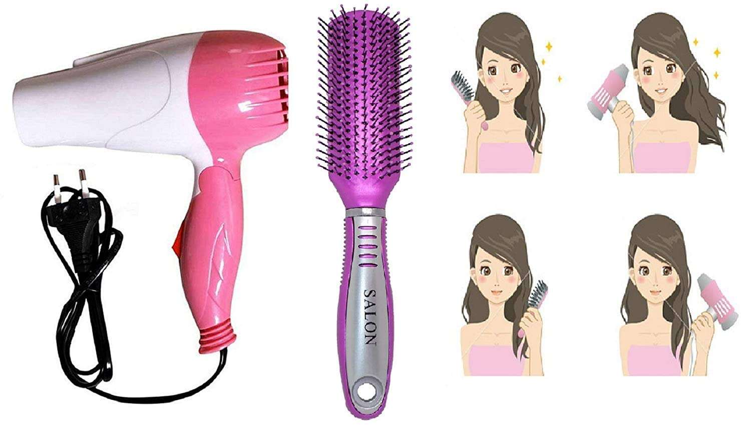 Ekan Flat Hair Brush with Dryer for Women And Girls Hair Accessories For Home & Travel, 30 gram pack of 1 1