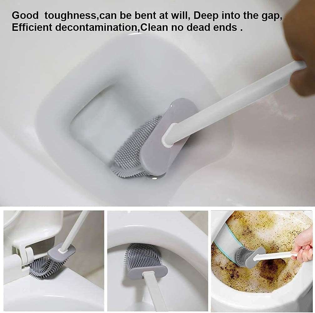 Silicone Toilet Brush with Stand – Pack of 1 | Flexible Non-Scratch Bathroom Cleaning Brush & Holder | Quick-Dry Hygienic Toilet Cleaner for Western Toilets, Durable Soft Bristle Brush Set 5