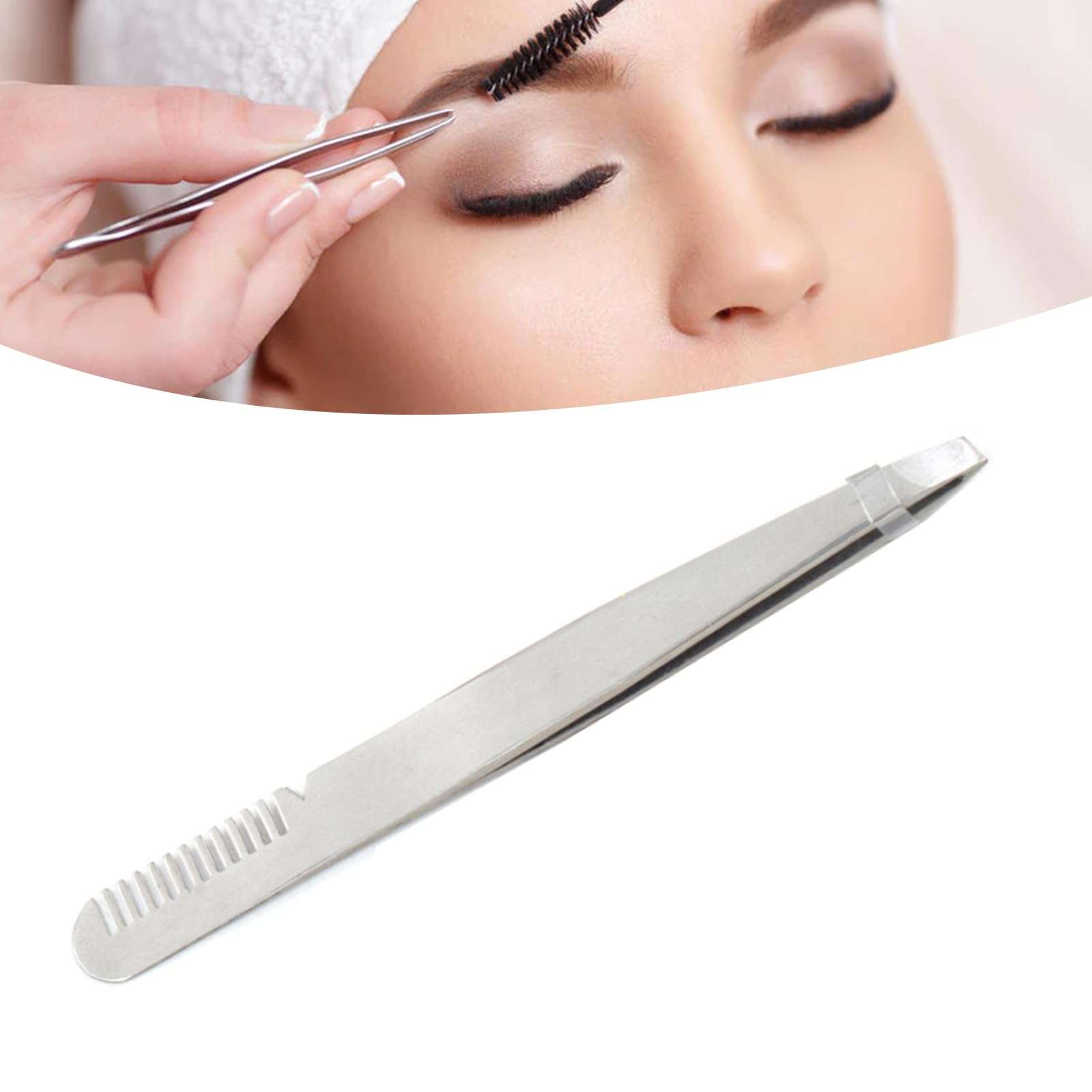 Eyebrow Tweezers with Comb, Stainless Steel Tweezers Comb, Ergonomic Design Makeup Grooming Tool for Eyebrows or Facial Hair, Accurate Clipping, for Untrimmed Eyebrows (silver) 6