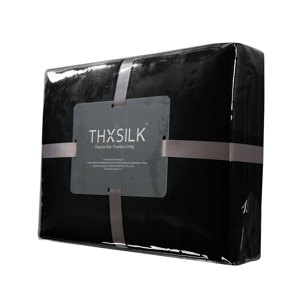 THXSILK Luxury Silk Bed Sheet, Flat Sheet Only, Seamless, 25 Momme Mulberry Silk, Soft and Durable (Black, Queen) 4