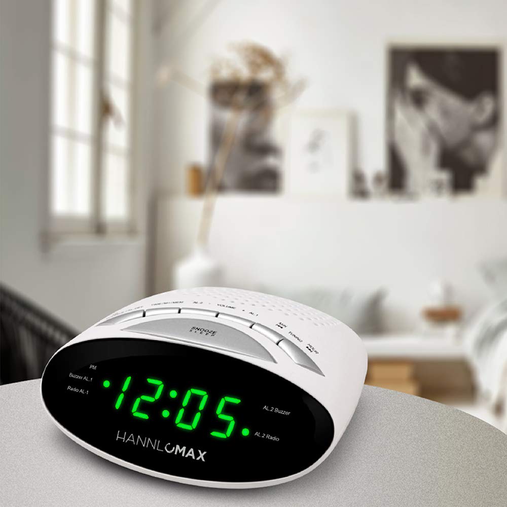 HANNLOMAX HX-116CR Alarm Clock Radio, PLL AM/FM Radio, Dual Alarm, 0.6" Green LED Display (White) 4