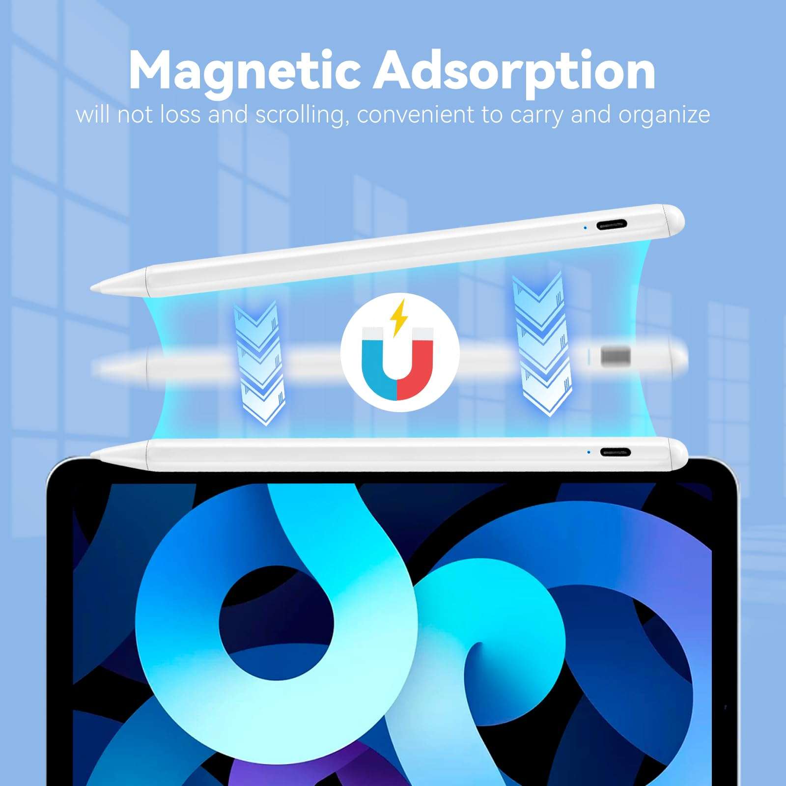 iPad Pro 11" Stylus Pencil,1.5mm Replaceable Pom Palm Rejection Tip Active Pen Compatible with Apple Magnetic Pencil for iPad Pro 11 Inch Stylus on Drawing Writing Sketching White 3