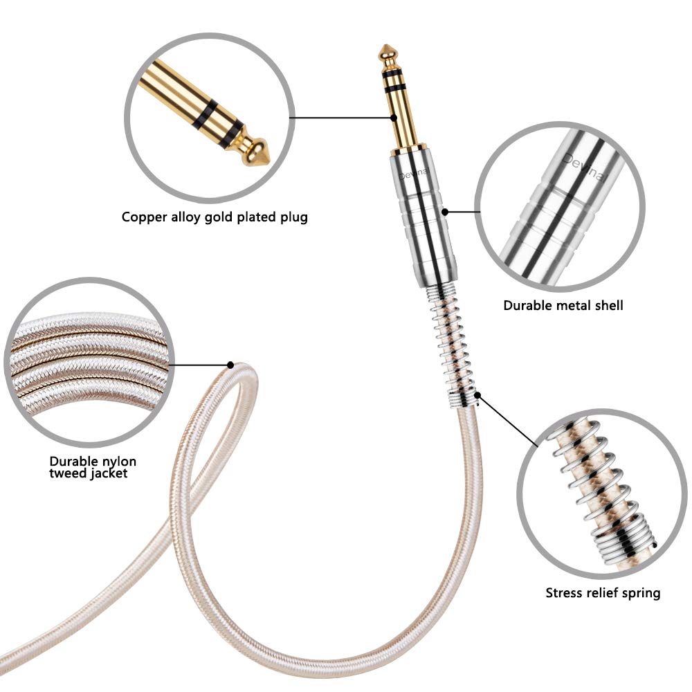 Devinal 1/4 Extension Cord, 1/4" Male to 1/4" Female Cable, 6.35mm Quarter inch Gold Plated Nylon Braided Durable Audio Cable Stereo Cord, 10 Feet 3Meters 4