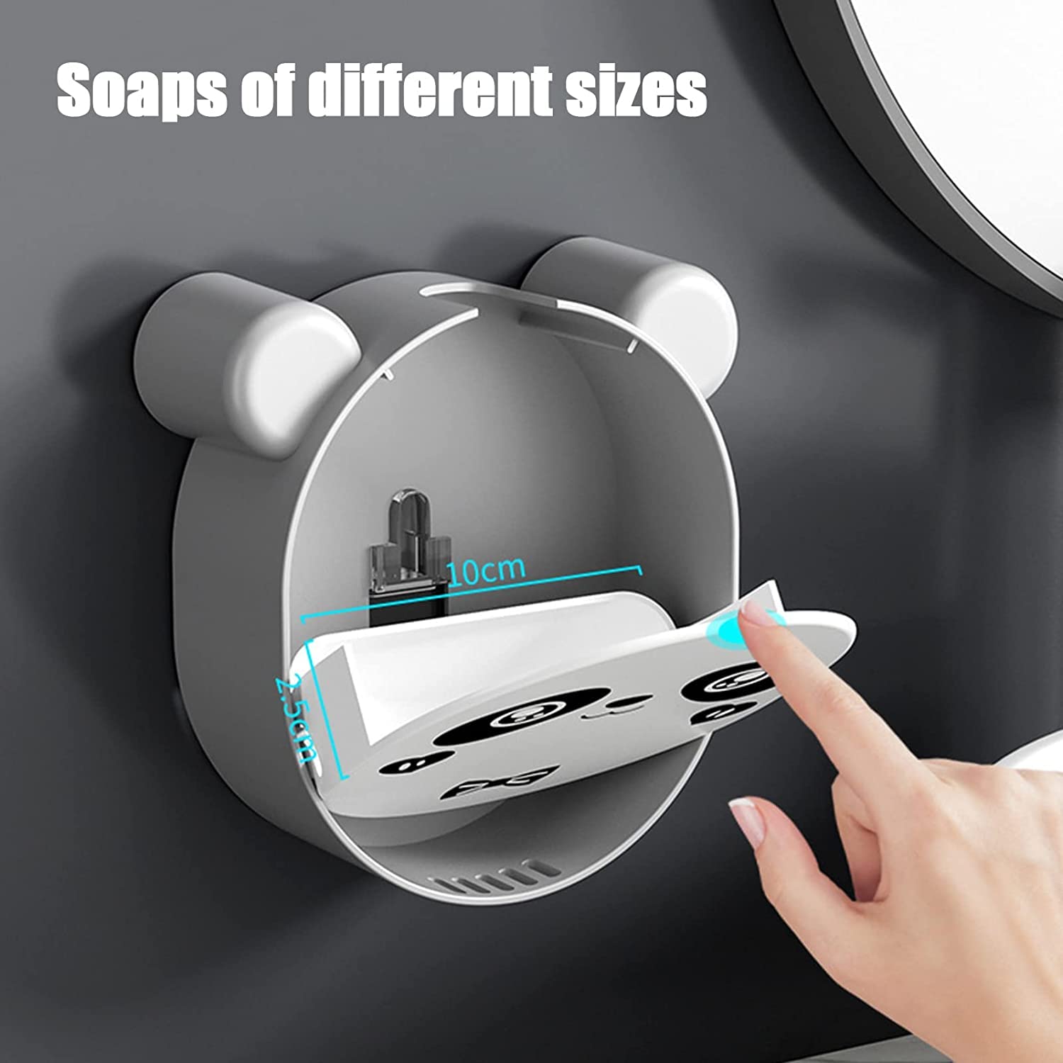 RANADE MART Cute Plastic Panda Cartoon soap Holder with Drain Flip Lid Soap Container Tray Soap Rack Punch Free for Bathroom Kitchen(Black) 4