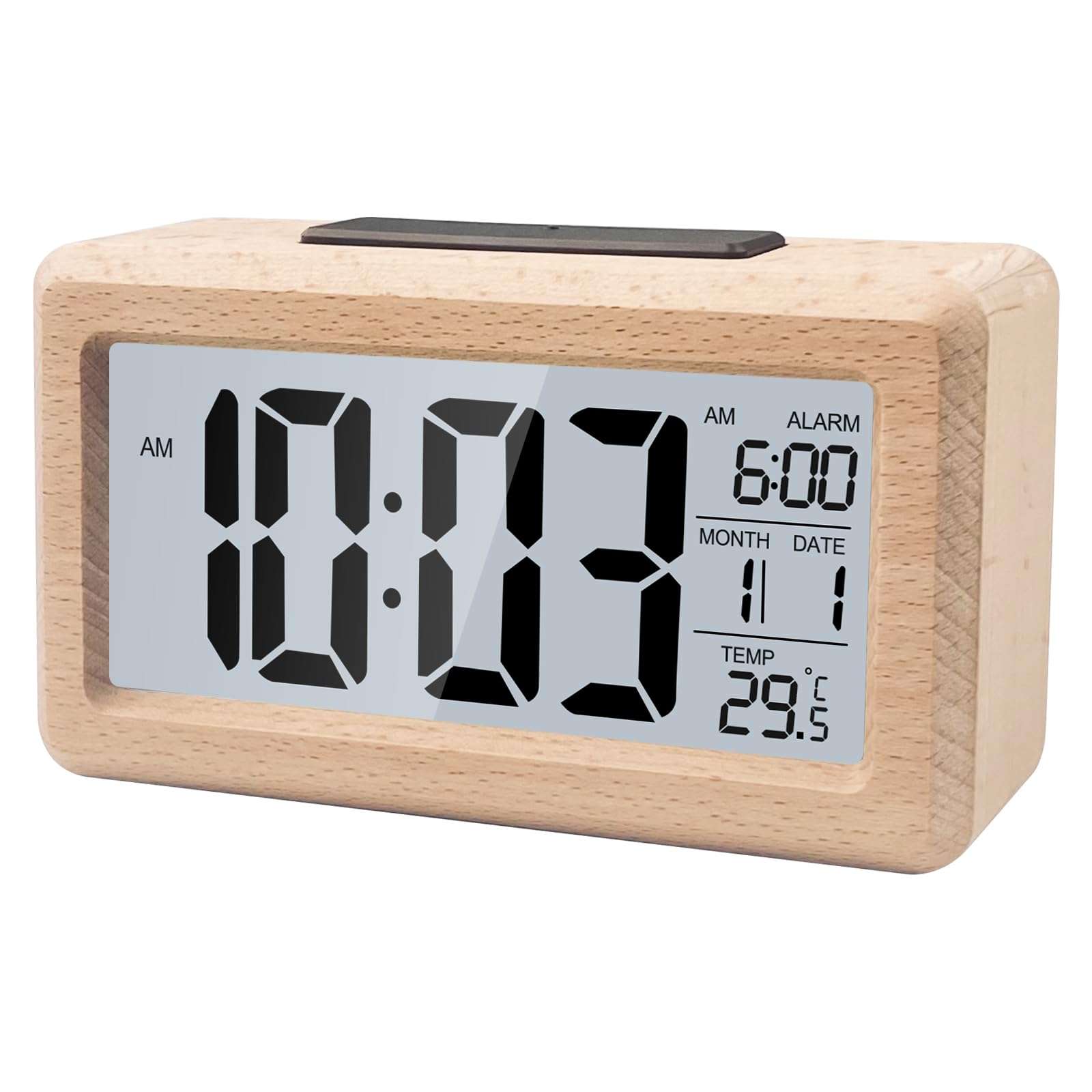 Kadio Digital Bedside Alarm Clock, Table Clock with LCD Display, Alarm Clocks with Temperature Date Snooze, Desk Clock for Home, Bedroom, Kitchen, Office, Battery Powered(Wooden Color) 1