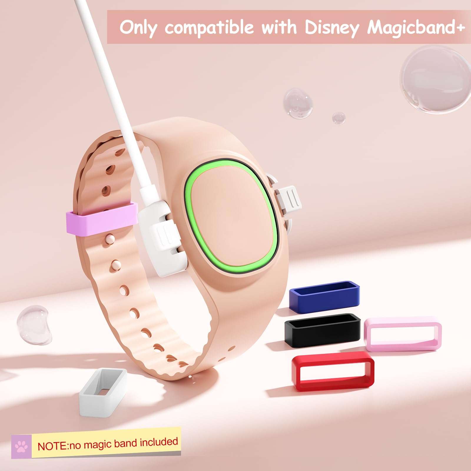 3 Pack Compatible with Magic Band Plus Charger & 6 Pack Locks, 3.3FT Replacement Charger Only Compatible with Disney-Magic Band+, Multi-Color Security Clips Protectors 3