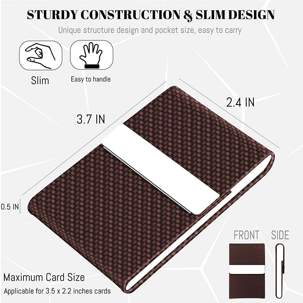 Zibuyu® Business Card Holder for Man&Women Metal Classy Visiting Card Holder for Pocket PU Leather Wallet Slim Cards Case with Metal Magnetic Clasp, 20 Cards (6X9.5Cm) Office Product - Brown 4