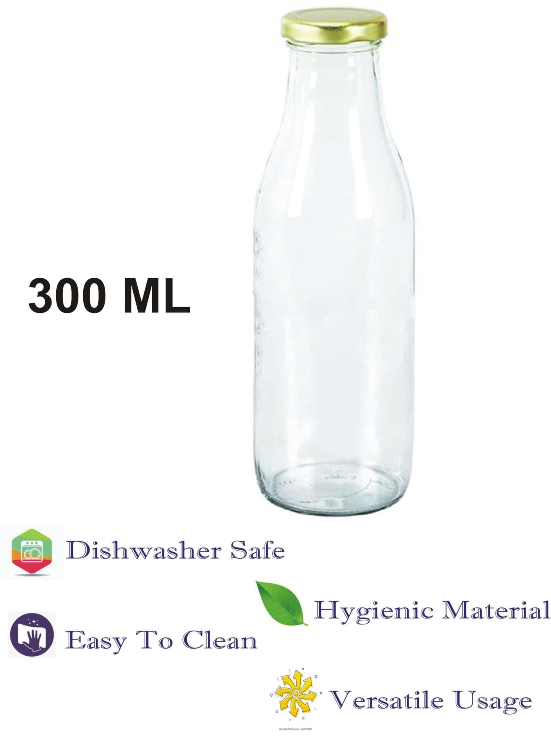 1st Time Multipurpose Kitchen Storage Glass Milk Bottle With Lid, Clear, Pack Of 5, 300 Ml, 5.5 X 5.5 X 17 Cm 5