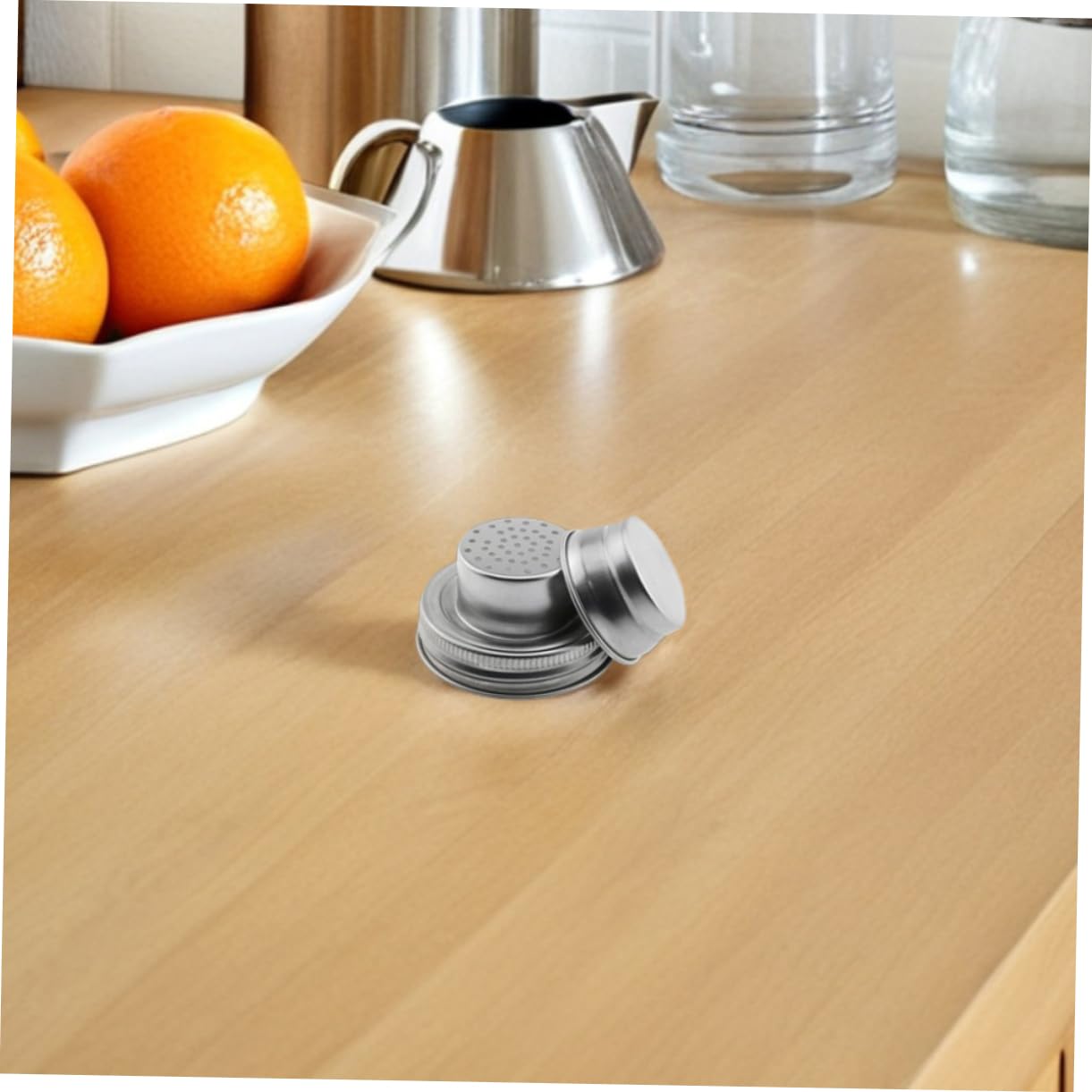 Veemoon 304 Stainless Steel Mason Jar Dusting Lids Spice Dispenser Lids Silicone Gasket for Canning Jars 6
