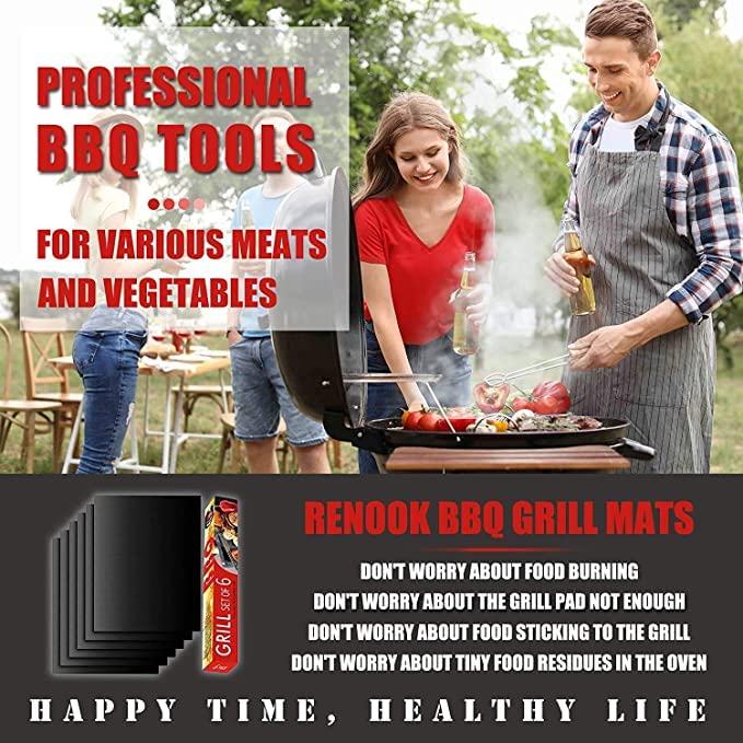 Kienlix Grill Mat Set of 4-100% Non-Stick BBQ Grill Mats, Heavy Duty, Reusable, and Easy to Clean - Works on Electric Grill Gas Charcoal BBQ - 15.75 x 13-Inch, Black 2