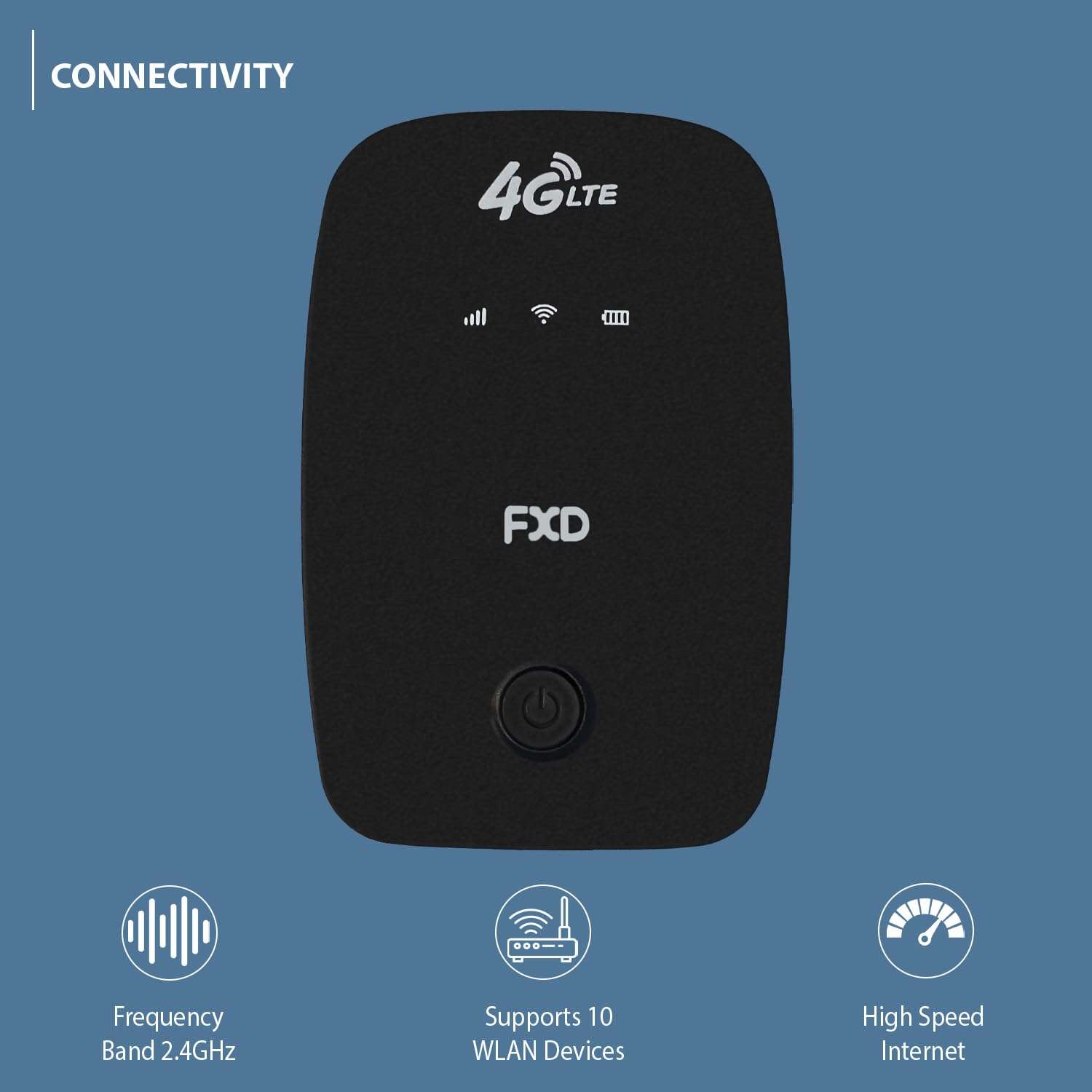 FXD 4G LTE Wireless Dongle with 150Mbps WiFi Hotspot | Multi SIM Support, Plug and Play Data Card, 2100mAh Rechargeable Battery, Portable Internet Device (Black) 3