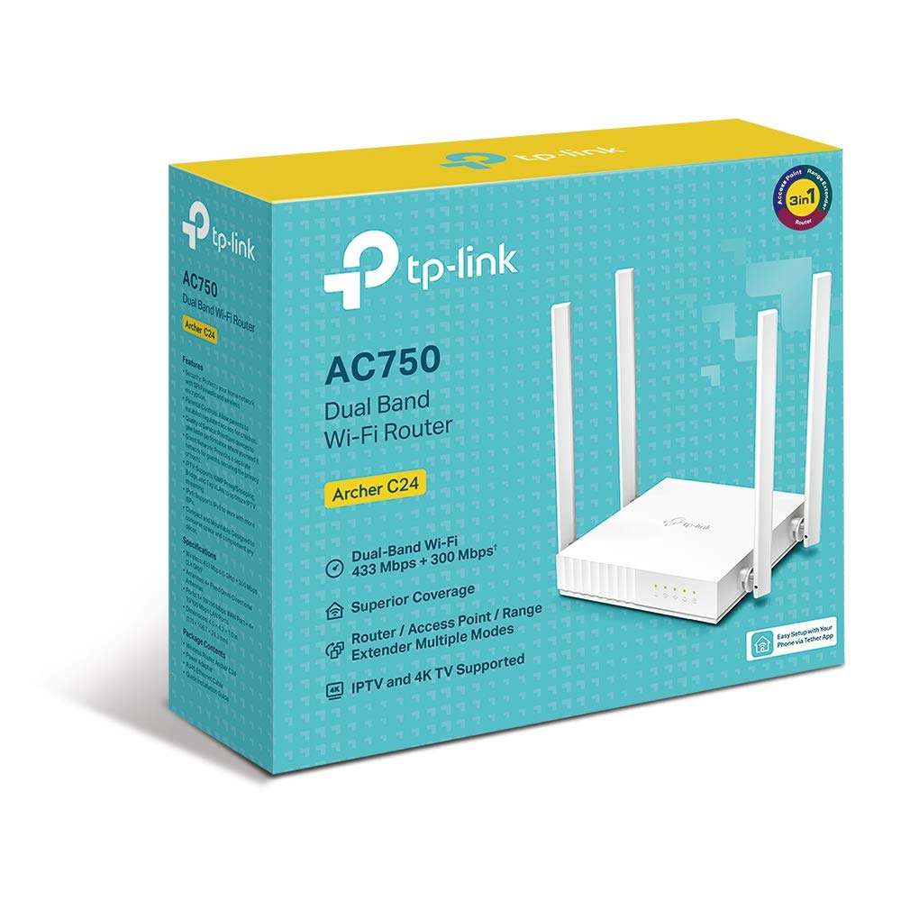 TP-Link Archer C24 AC750 Mbps Dual-Band, WiFi Wireless Router | Multi Mode | 4 Antennas | Ipv6 Supported | Parental Controls | Guest Network | Smooth HD Streaming, White 4