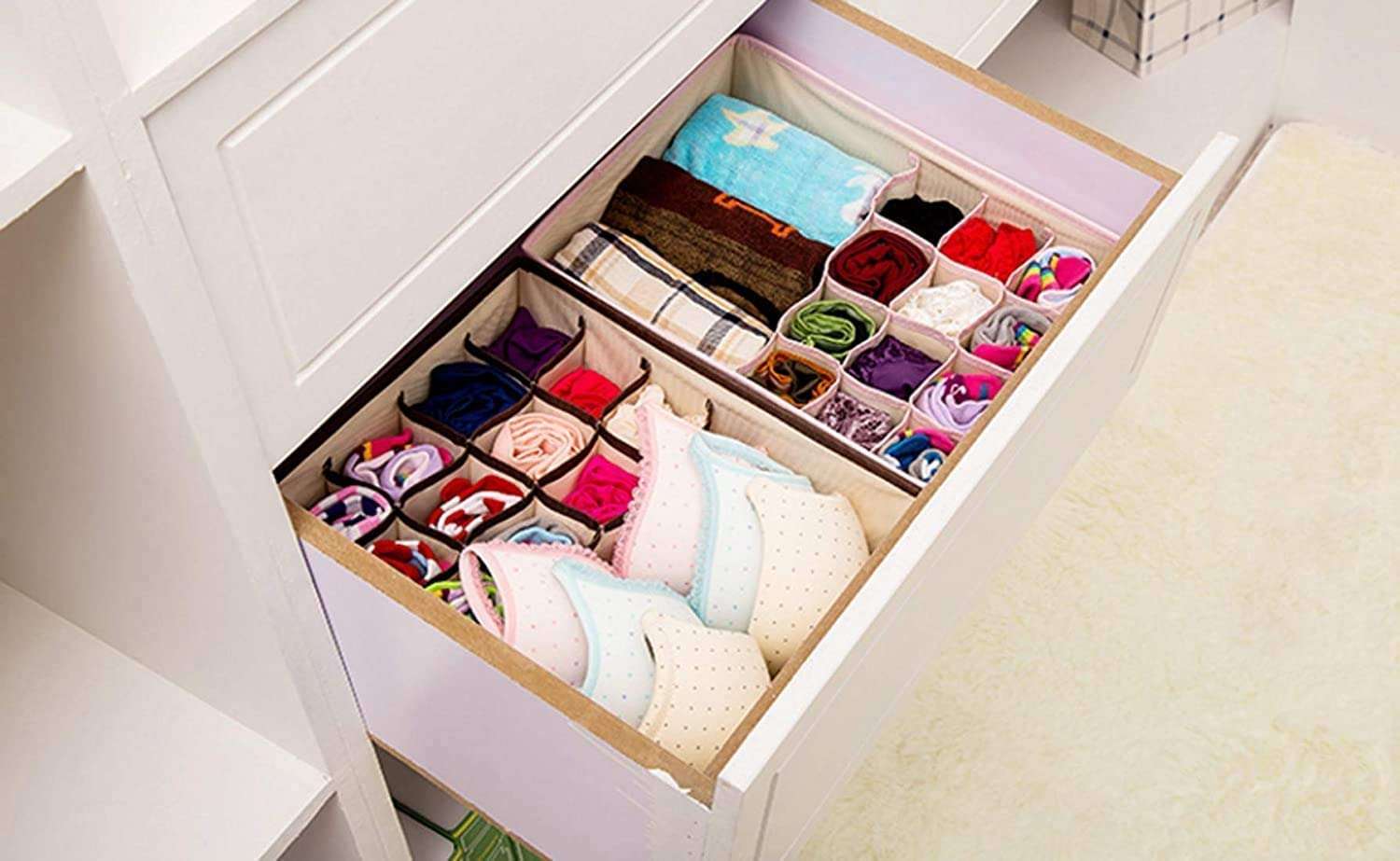 SONIQE Foldable Underwear Storage Box/Closet Drawer Organizer/ 16 Grids Underwear Closet Storage for Bra, Panty Innerwear Organizer for Wardrobe - (Multicolor) 6