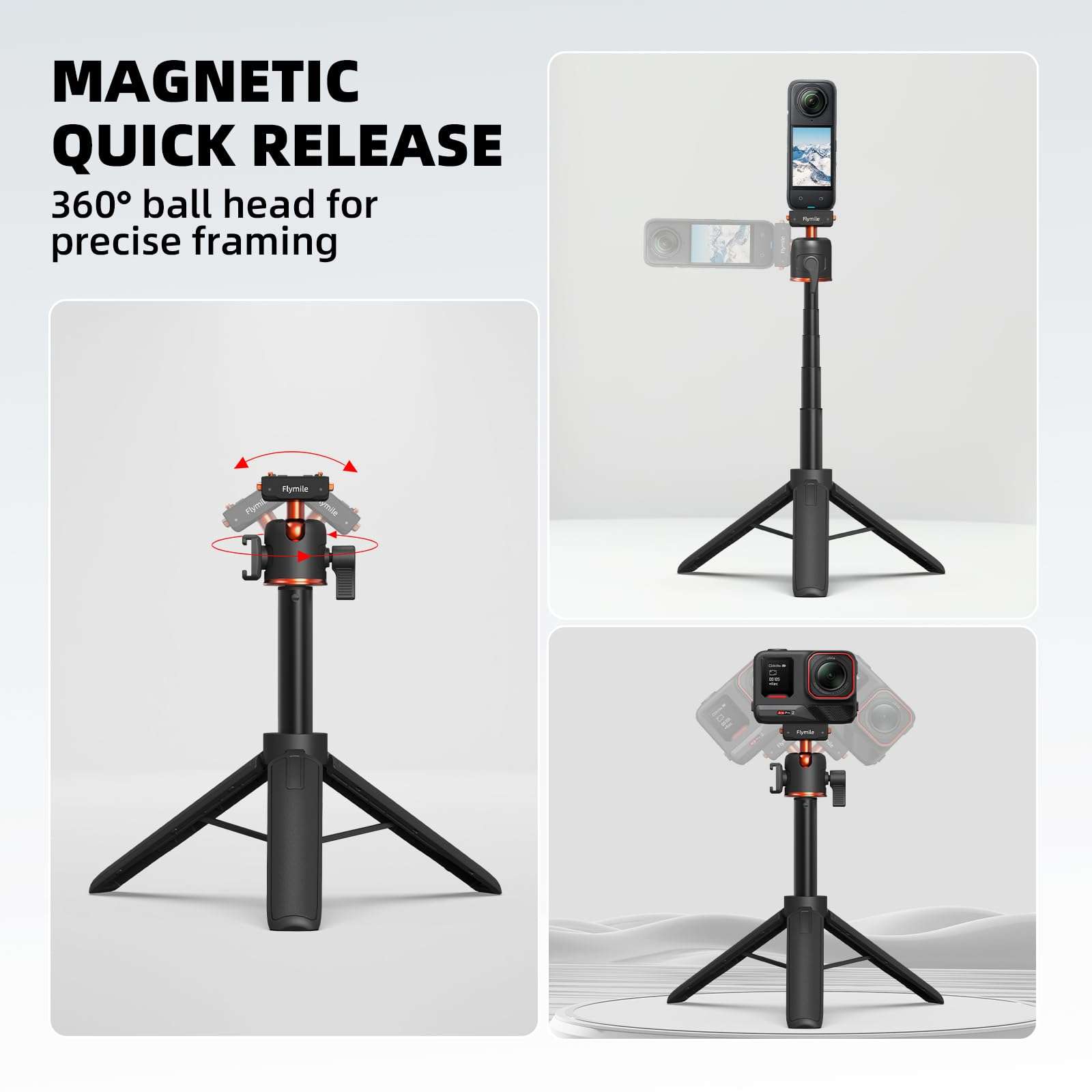 Tripod for Insta360 X5 ACE Pro 2, 21” Selfie Stick Quick Release Extension Rod Mini Table Desk Portable Handle Grip Stand with Cold Shoe for Insta 360 X5 X4 Air, ACE Pro 2 Accessories 4