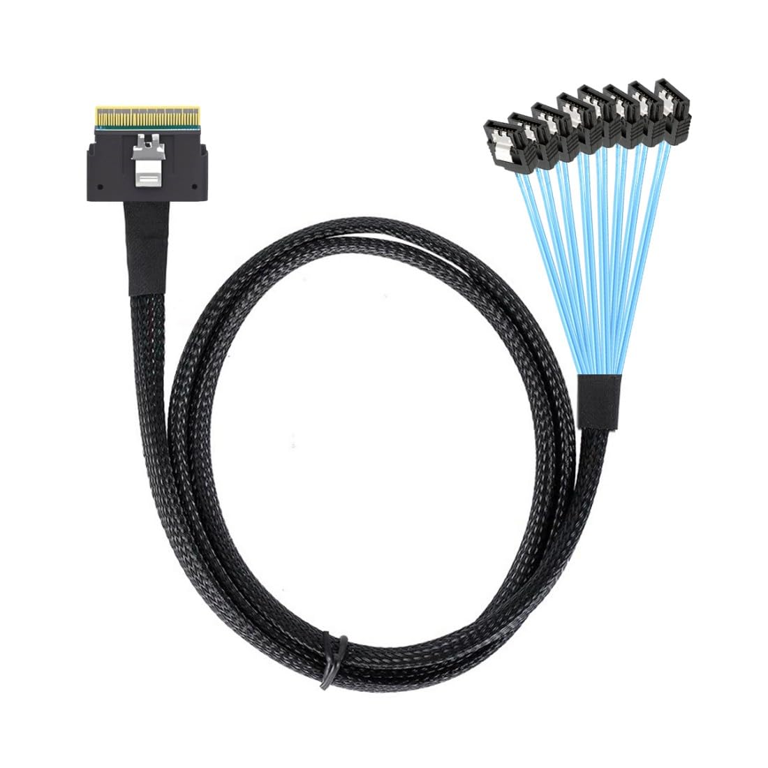 chenyang SlimSAS Host/RAID to SATA Target Cable,Slim SAS 4.0 SFF-8654 8i 74Pin 1 to 8 SATA 7Pin Raid Controller/Hard Drive Cable 3.28FT/1.0M 1