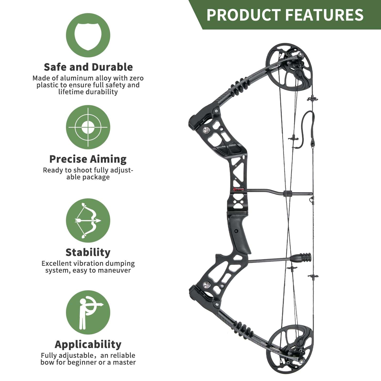 WUXLISTY Compound Bow and Arrow for Youth and Beginner, Archery Bow Set for Kids 8-12, 16-20 lbs Draw Weight, 17.3"-26" Draw Length (Black) 5