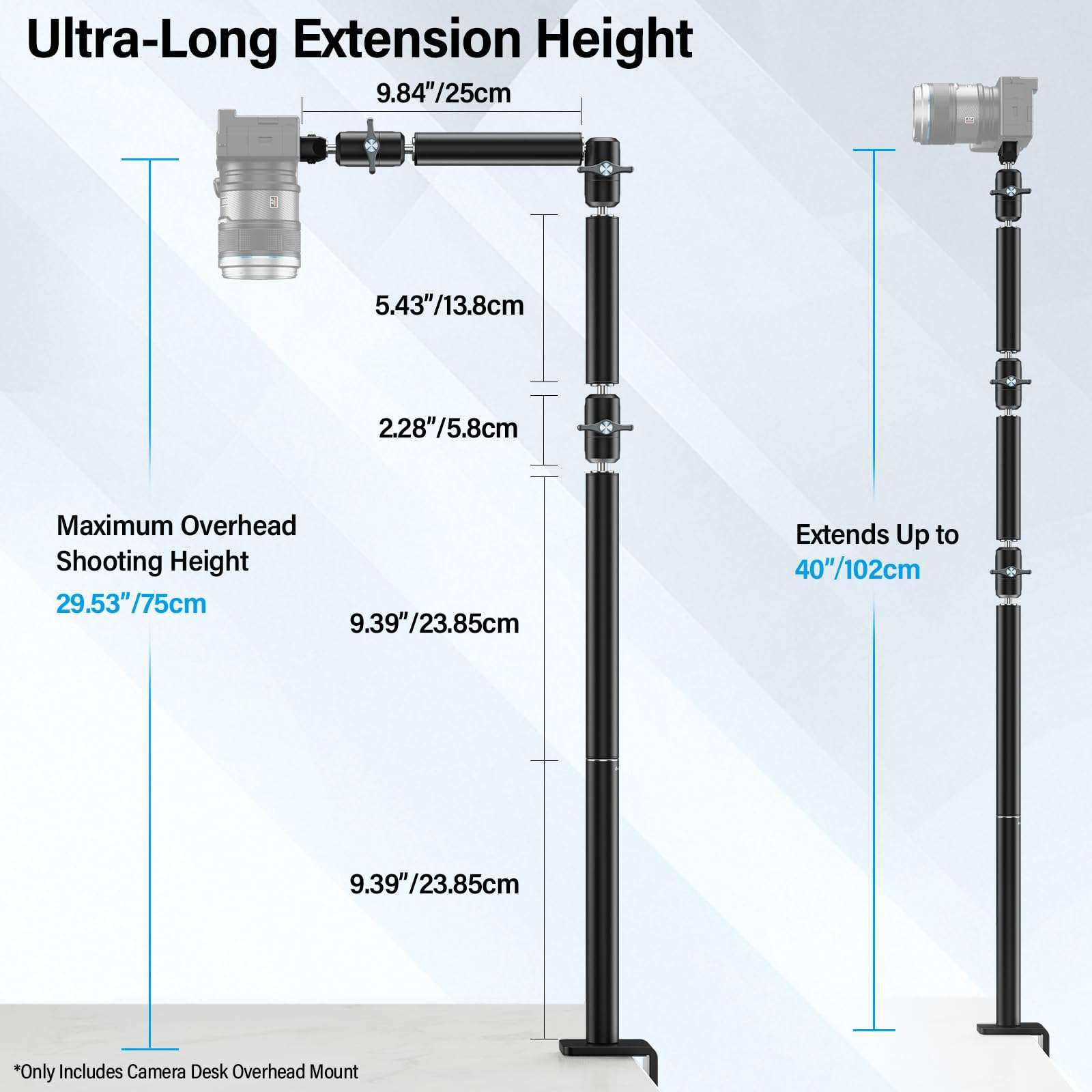 SIRUI 40" Overhead Desktop Mount w C-clamp, Heavy Duty Articulating Arm Camera Desk Mount, Flexible Magic Arm w Dual Ball Head, Boom Arm for Action Camera Ring Light Microphone Webcam Phone, AM-DK01 3
