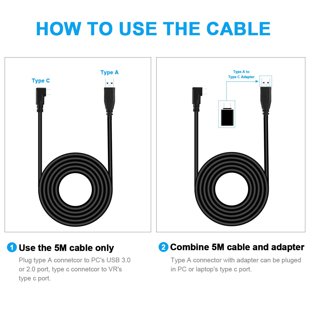 Seltureone 16ft /5m Cable Compatible for Quest 2, Quest Link Steam VR (Cable Only) 3
