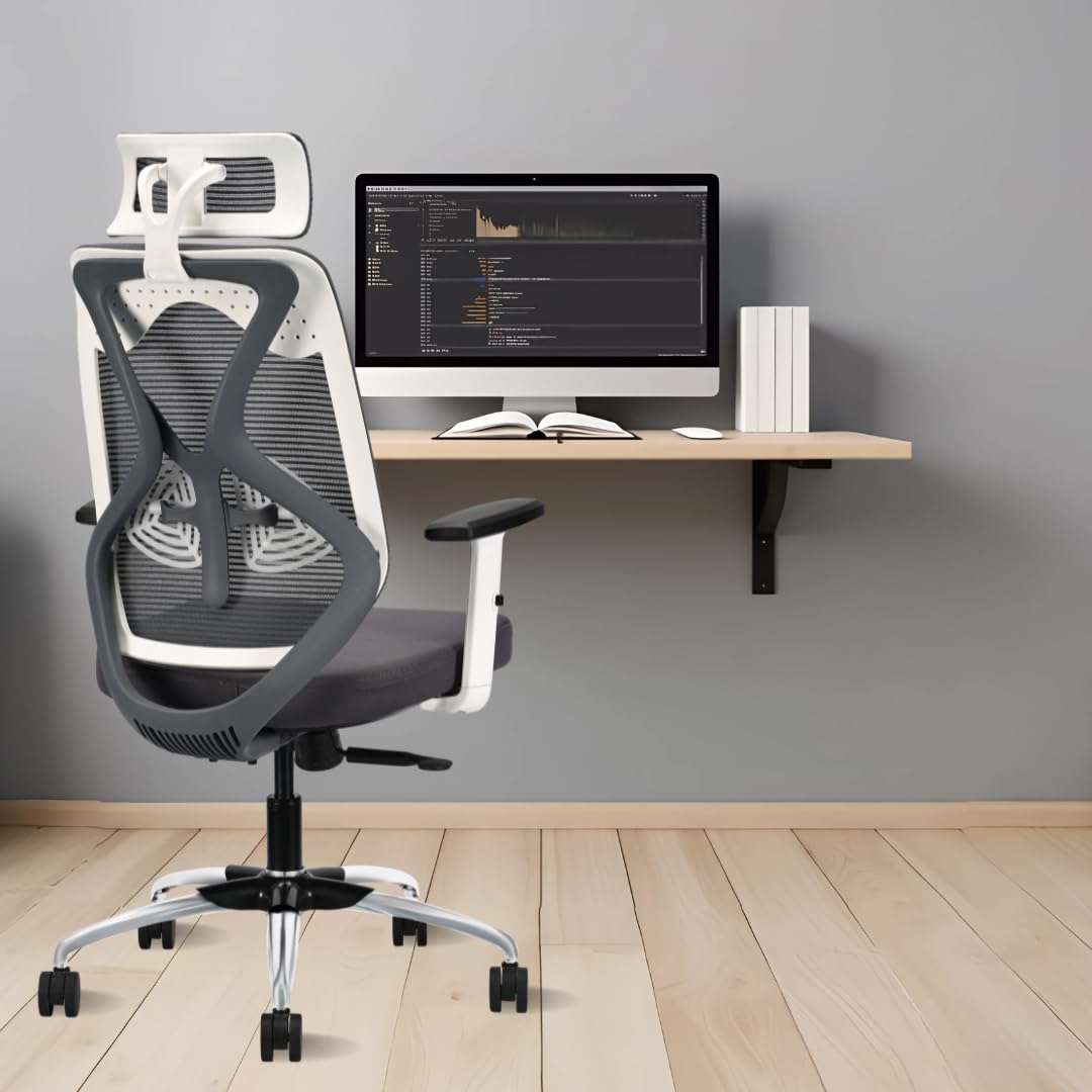 IAFA FURNITURE® Ergolux High Back Ergonomic Office & Study Chair | 3 Year Warranty | Adjustable Height, Tilt Lock, 2D Headrest, Adjustable Arms & Lumbar Support | Heavy Duty Metal Base | DIY | Grey 1