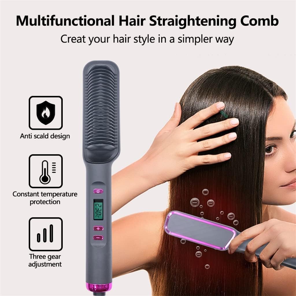 NANZU Hair Straightener Brush Hair Straightener Comb Anti-Scald Hair Straightening Brush Fast Heating Ceramic 3