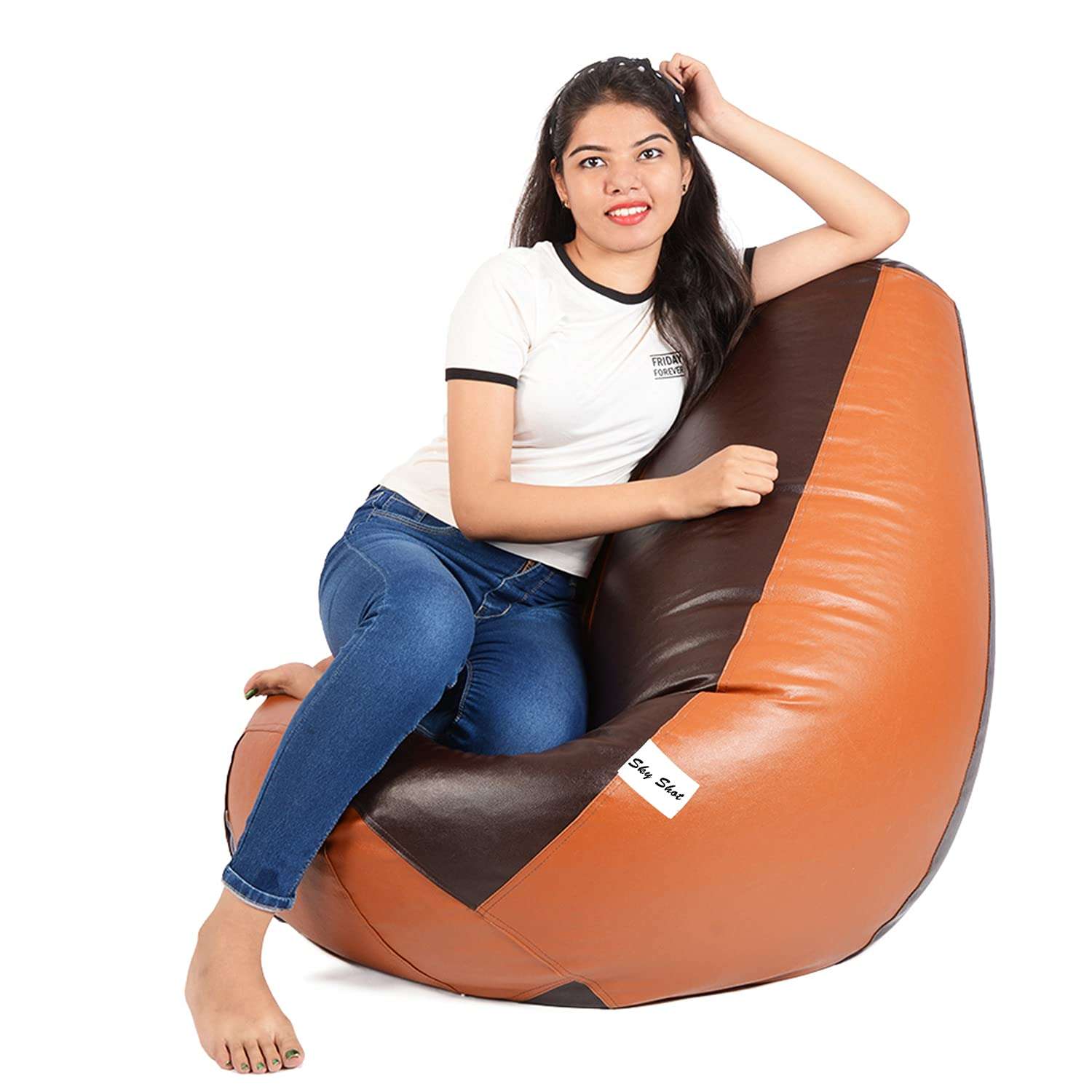 Skyshot Classic Bean Bag Filled with Beans/Fillers (XL, Tan Brown) 5