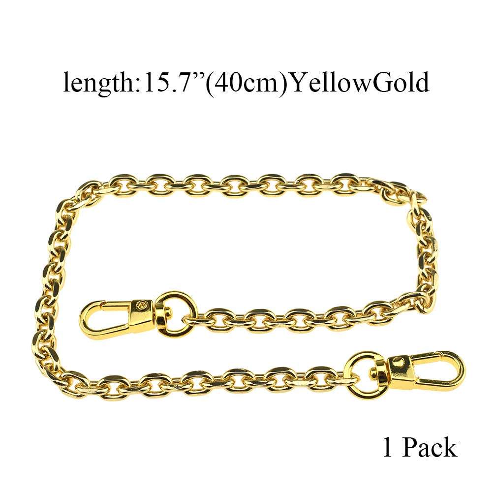 HAHIYO Mini Pochette Purse Chain Strap Thin Wide 6mm for LV Length 15.7 inches Thick 2mm Shiny Yellow Gold for Shoulder Cross Body Sling Handbag Wallet Clutch Comfortable Flat Metal Strap 1 Pack 6