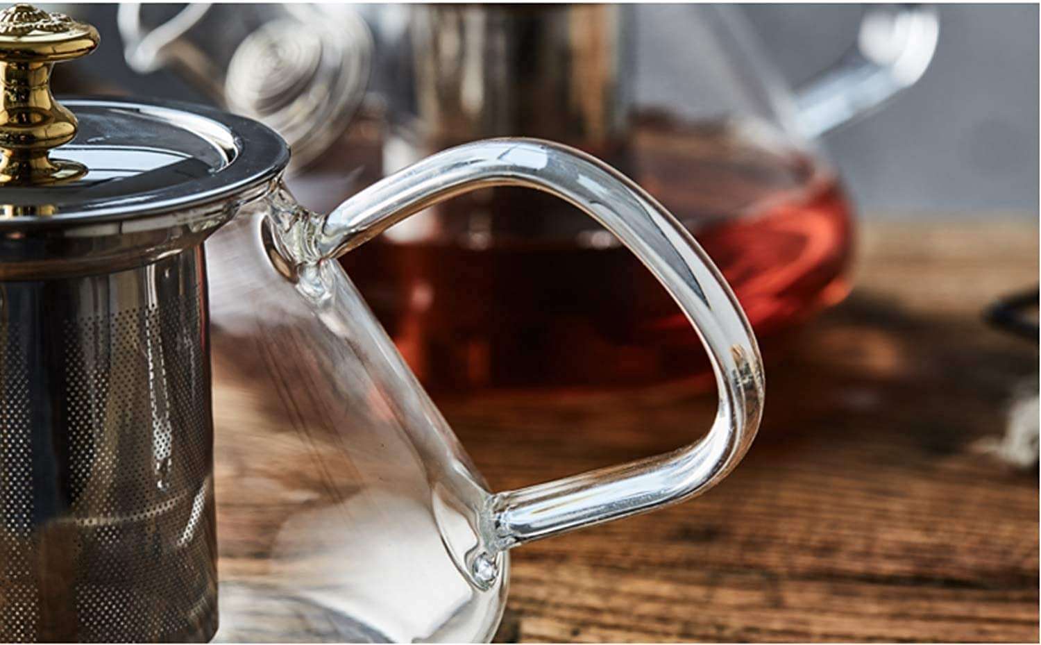 HAPPY BORN Kitchen Heat Resistant Flame Proof Clear Borosilicate Glass Kettle Stove Top Safe Blooming and Loose Tea Pot with Stainless Steel Infuser and Lid, 1000 ml Transparent Pack of 1 5