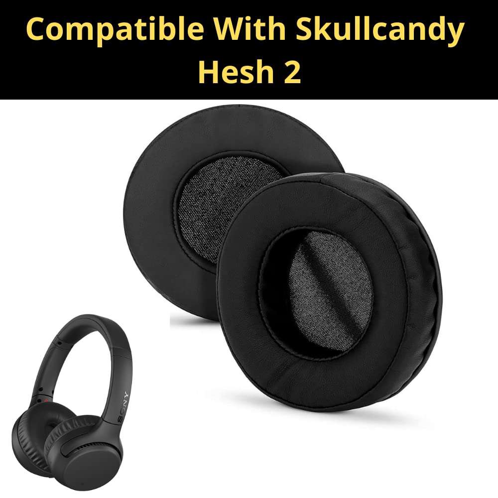 Crysendo Headphone Cushion Pad Compatible with Skulcandy Hesh 2 | 80mm Replacement Headset Ear Cushion Pads | Protein Leather & Memory Foam Headphone Ear Cushion Cover Earpads (Black) 3