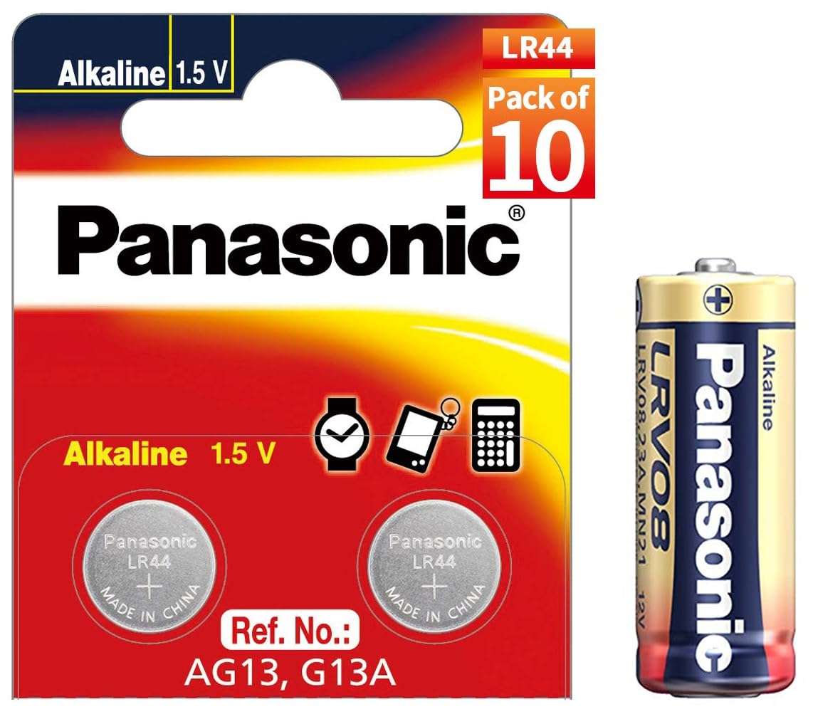 Panasonic Alkaline A23 12V Battery, Pack of 5 & LR44 Alkaline Coin Battery 1.5 v- Pack of 10 Provide Long Lasting Power in a Variety of Devices,from keyless-Entry fobs to Toys 1
