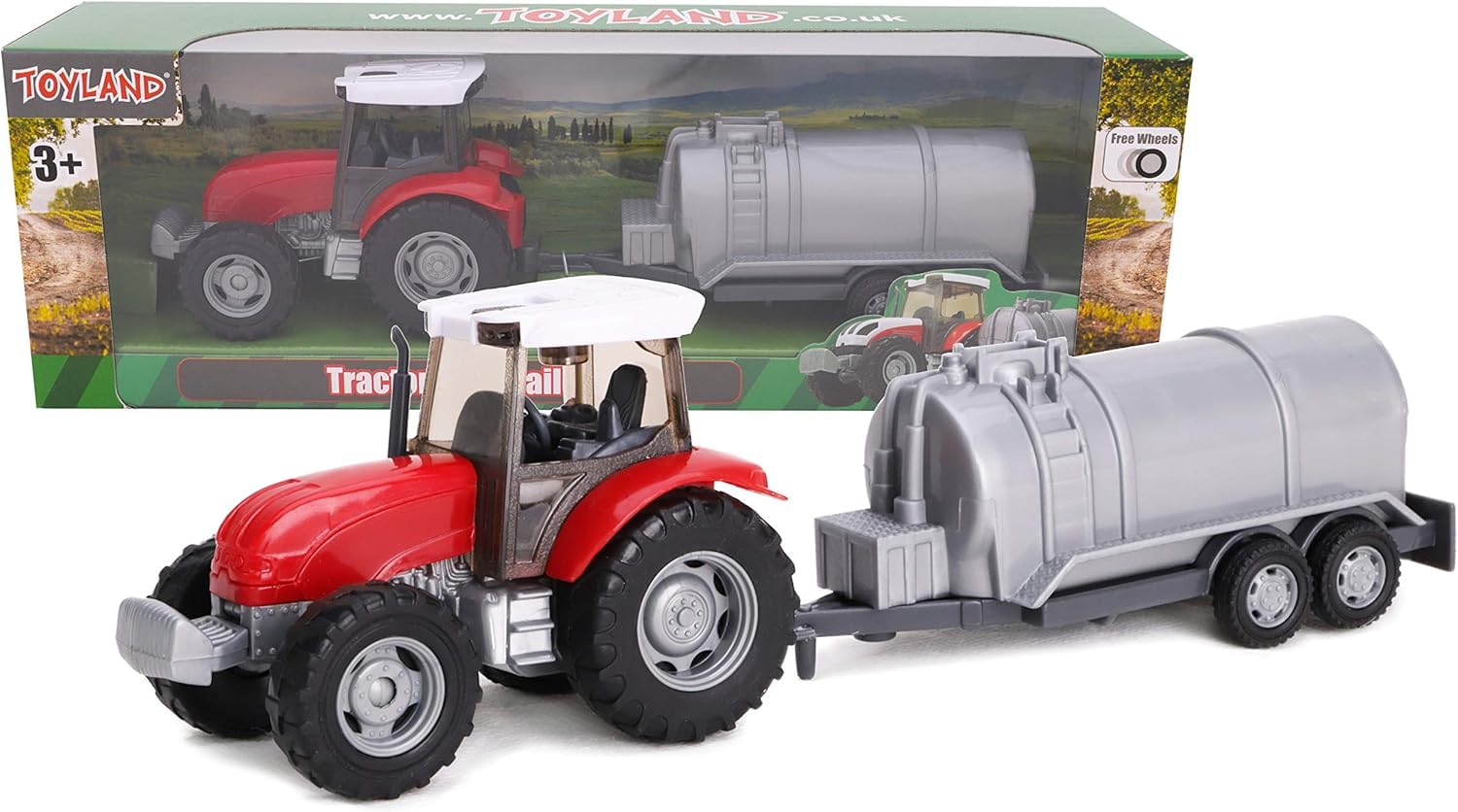 Toyland® 22.5cm Farm Tractor & Tanker/Trailer Set - Free Wheel Action - Boys Farm Toys (Red Tanker) 1